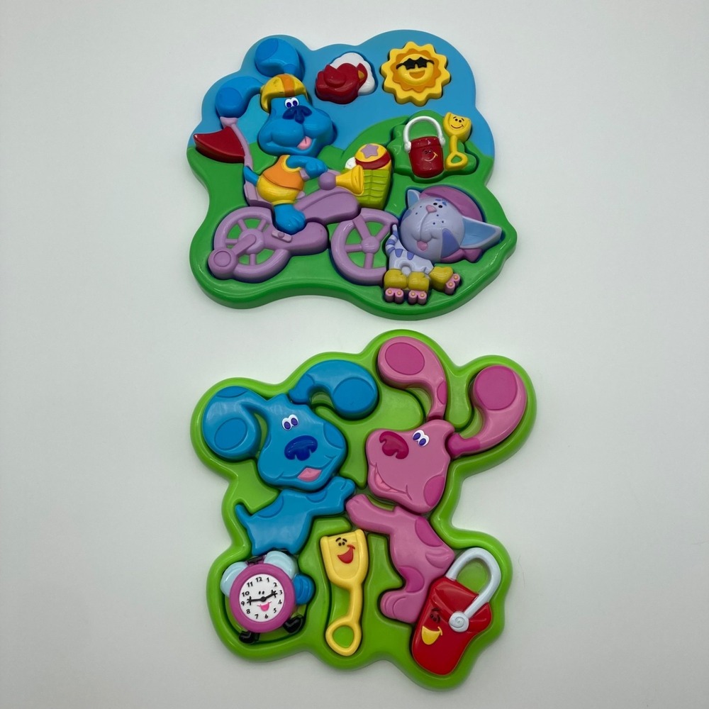Pair of Vintage 1999 Blue's Clues 3D Chunky Plastic Puzzles Lot Tyco Mattel Blue